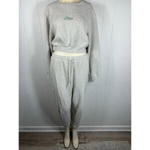 Victoria's Secret PINK 2 pc Rare Floral Light Gray Sweat Set in Size L/M